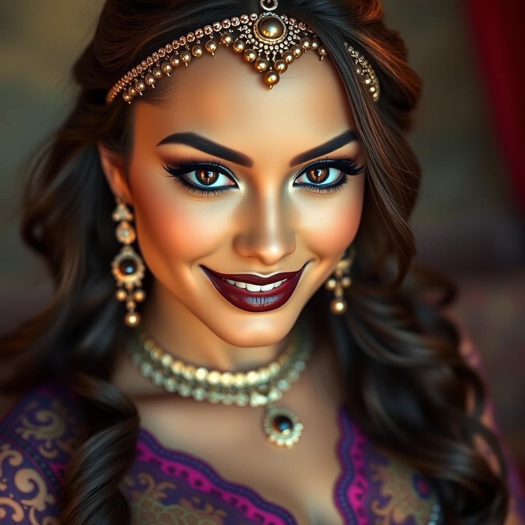 A Middle Eastern princess with expressive eyes and a perfect face, showcasing an hourglass figure