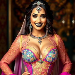 A Middle Eastern princess with expressive eyes and a perfect face, showcasing an hourglass figure