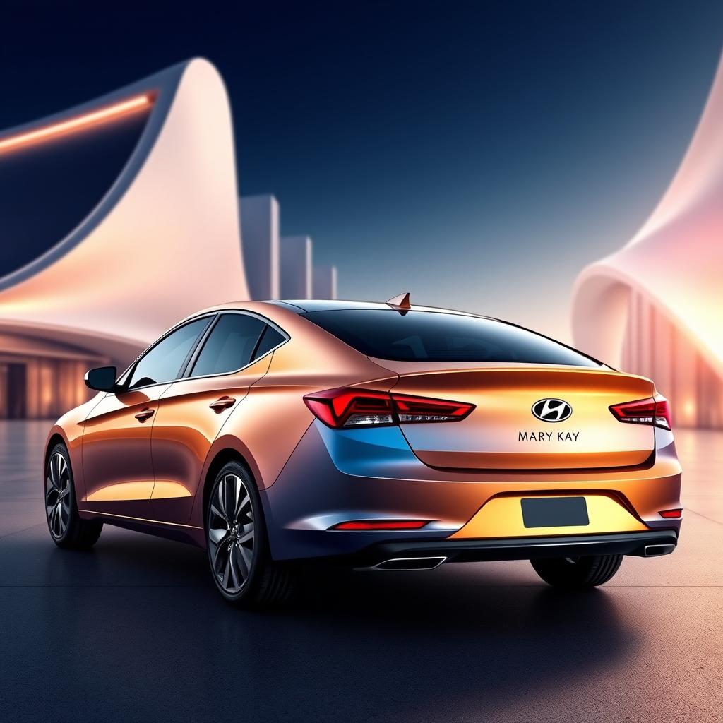 Craft an elegant and modern design for the Hyundai Elantra 2024, catering to business-savvy women, with a sleek integration of Mary Kay's style