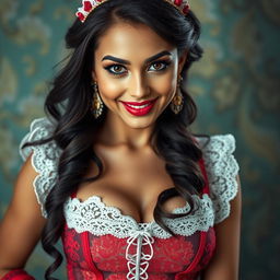 A Middle Eastern princess with expressive eyes and a perfect face, showcasing an hourglass figure