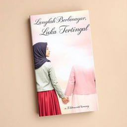 A captivating book cover for "Langkah Berbayar, Luka Tertinggal" featuring two sister women holding hands while facing away from each other