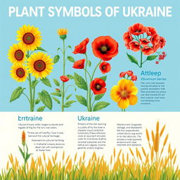 An advertising and educational poster titled "Plant Symbols of Ukraine" showcasing the vibrant flora