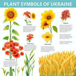 An advertising and educational poster titled "Plant Symbols of Ukraine" showcasing the vibrant flora