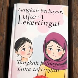 A book cover for "Langkah berbayar, Luka tertinggal" depicting two sisters