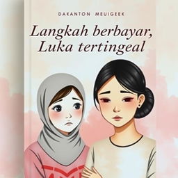 A book cover for "Langkah berbayar, Luka tertinggal" depicting two sisters