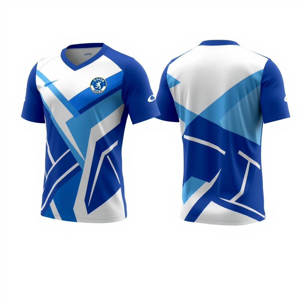 Futsal jersey with a modern design, featuring a dynamic blend of blue and white