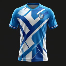 Futsal jersey with a modern design, featuring a dynamic blend of blue and white