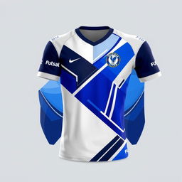 Futsal jersey with a modern design, featuring a dynamic blend of blue and white