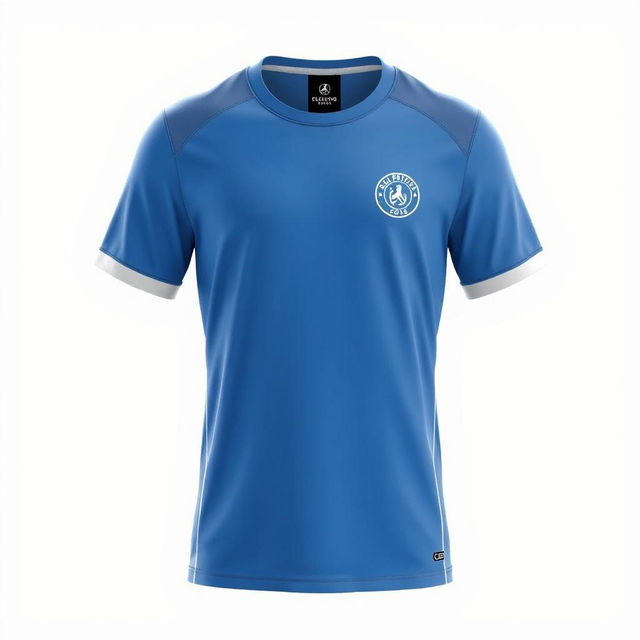 Futsal jersey with a modern yet simple design, primarily blue with crisp white accents