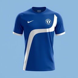 Futsal jersey with a modern yet simple design, primarily blue with crisp white accents