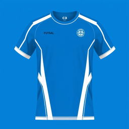 Futsal jersey with a modern yet simple design, primarily blue with crisp white accents