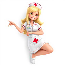 Full body, top head to bottom feet photography of a gorgeous and beautiful nurse with blonde hair