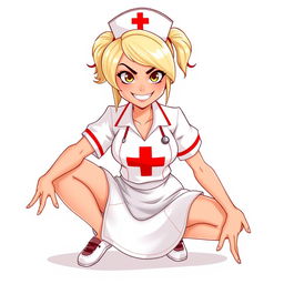 Full body, top head to bottom feet photography of a gorgeous and beautiful nurse with blonde hair