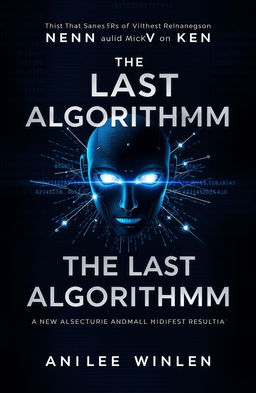 Book cover for "The Last Algorithm" featuring a dark metallic background infused with deep blues and grays, displaying subtle digital patterns