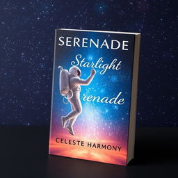 A captivating book cover for 'Starlight Serenade' by Celeste Harmony, featuring a space romance theme