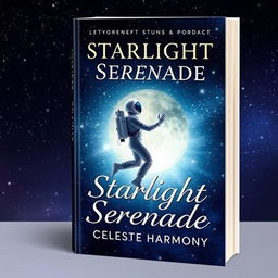 A captivating book cover for 'Starlight Serenade' by Celeste Harmony, featuring a space romance theme