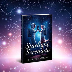 A captivating book cover for 'Starlight Serenade' by Celeste Harmony, featuring a space romance theme