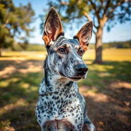 A beautifully detailed portrait of an Australian Cattle Dog in a natural outdoor setting