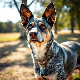 A beautifully detailed portrait of an Australian Cattle Dog in a natural outdoor setting