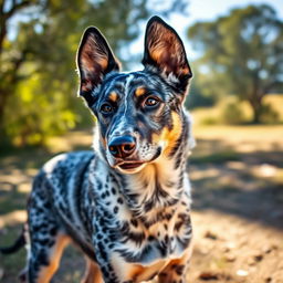 A beautifully detailed portrait of an Australian Cattle Dog in a natural outdoor setting