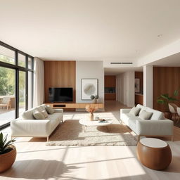 Modern living room with a minimalist design, featuring sleek furniture and an open floor plan