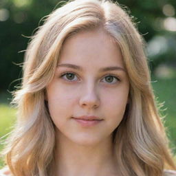 An 18-year-old girl with sunny blonde hair and soft brown eyes.