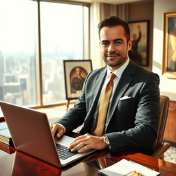 A sophisticated and confident businessman in an elegant office setting