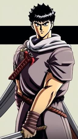 Digital art profile picture of Guts from Berserk, waist-up, with his Dragonslayer sword on shoulder against a dark background.