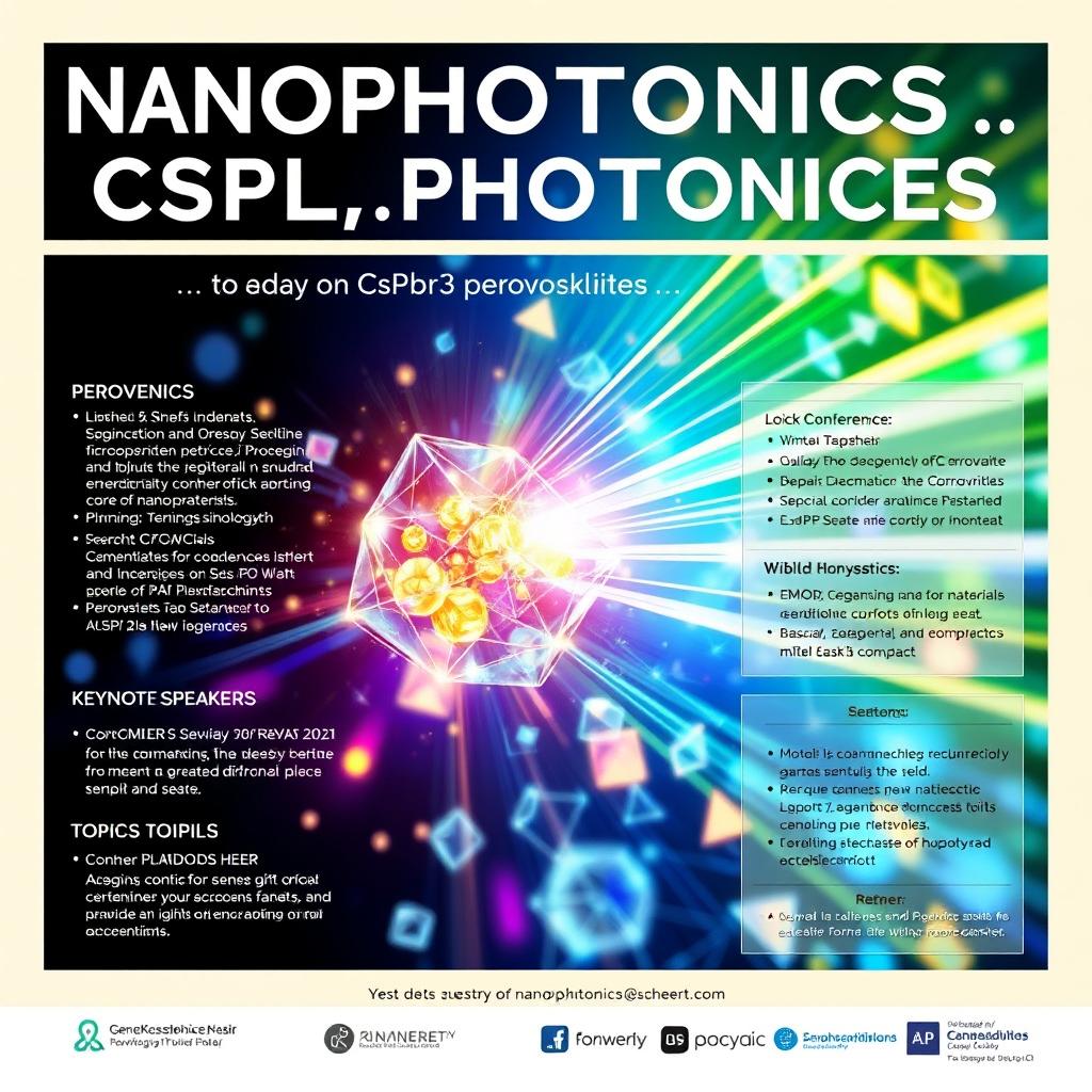 A detailed and visually striking poster for a science conference focusing on nanophotonics, specifically on CsPbBr3 perovskites