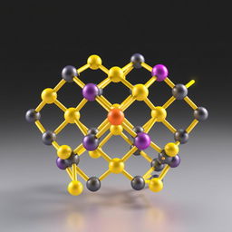 A detailed 3D illustration of the crystal lattice structure of CsPbBr3 perovskite with Cd atoms incorporated into it