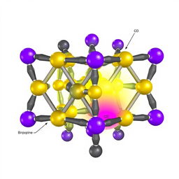 A detailed scientific diagram illustrating the crystal lattice structure of CsPbBr3 perovskite with Cd atoms integrated into it