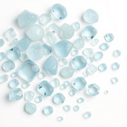 An exquisite display of large and small Aquamarine stones on a pure white backdrop