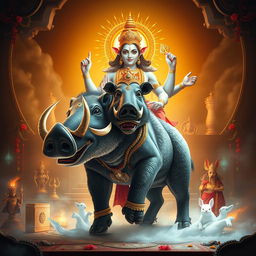 The mighty boar, Varaha Avatar of Lord Vishnu, stands majestically with a celestial aura