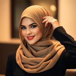 A beautiful and sexy woman confidently wearing a stylish hijab