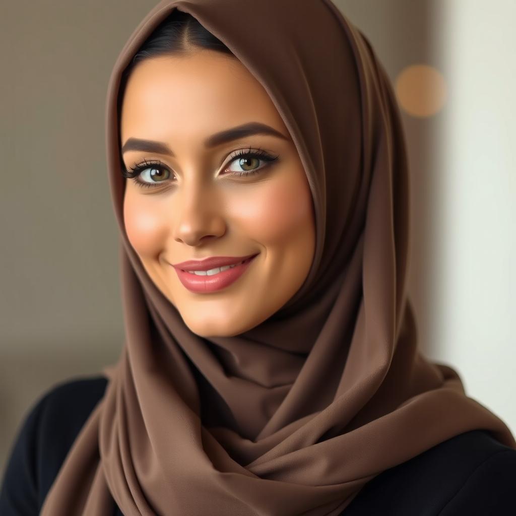 A beautiful and sexy woman confidently wearing a stylish hijab