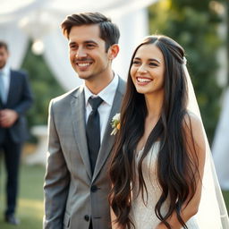 A beautiful Russian woman, who is also a gymnast, at her wedding