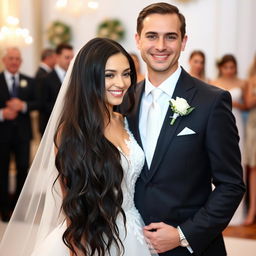 A beautiful Russian woman, who is also a gymnast, at her wedding