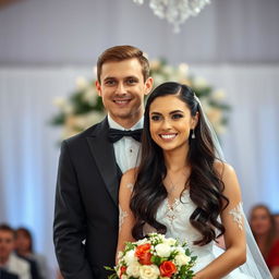 A beautiful Russian woman, who is also a gymnast, at her wedding