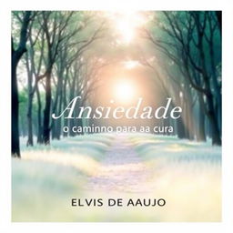 A serene and calming book cover for a book titled 'Ansiedade o caminho para a cura' by Elvis de Araujo