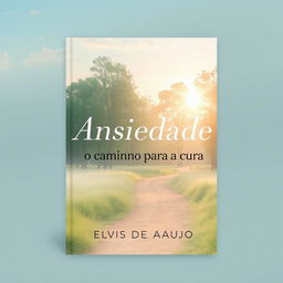 A serene and calming book cover for a book titled 'Ansiedade o caminho para a cura' by Elvis de Araujo