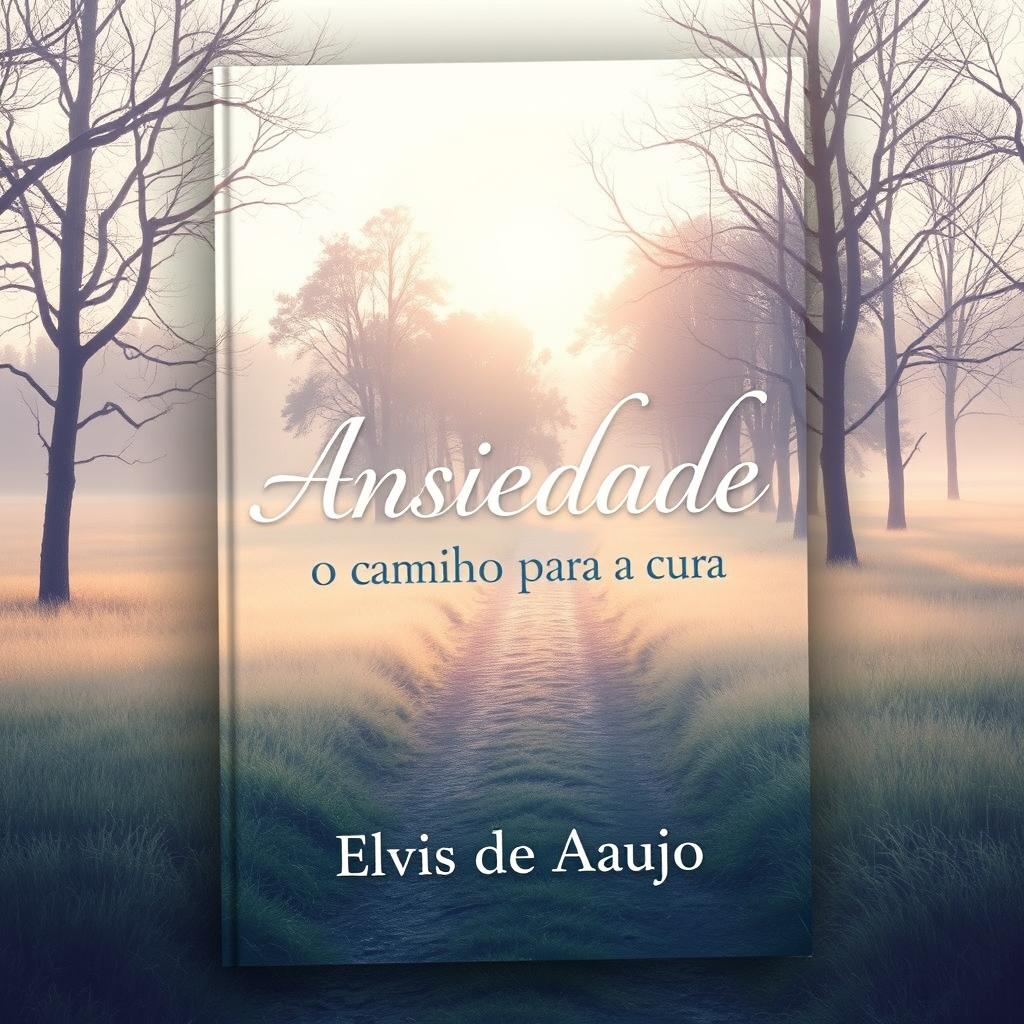 A serene and calming book cover for a book titled 'Ansiedade o caminho para a cura' by Elvis de Araujo