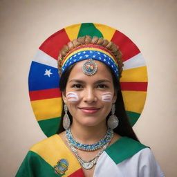 Modify the previous image to feature a proud individual with distinct Latin American cultural elements and iconic symbols representative of their community.