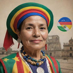 Modify the previous image to feature a proud individual with distinct Latin American cultural elements and iconic symbols representative of their community.