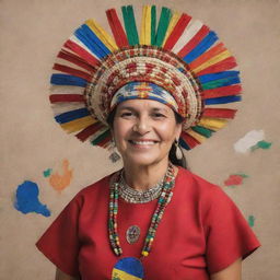 Modify the previous image to feature a proud individual with distinct Latin American cultural elements and iconic symbols representative of their community.