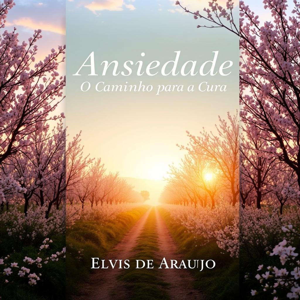 Book cover for "Ansiedade: O Caminho para a Cura" by Elvis de Araujo, featuring a serene landscape at sunrise, symbolizing hope and healing