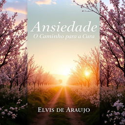 Book cover for "Ansiedade: O Caminho para a Cura" by Elvis de Araujo, featuring a serene landscape at sunrise, symbolizing hope and healing