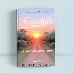 Book cover for "Ansiedade: O Caminho para a Cura" by Elvis de Araujo, featuring a serene landscape at sunrise, symbolizing hope and healing