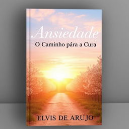 Book cover for "Ansiedade: O Caminho para a Cura" by Elvis de Araujo, featuring a serene landscape at sunrise, symbolizing hope and healing