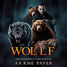 An intense and captivating book cover featuring a fierce werewolf, a powerful bear, a stealthy cougar, and a mysterious vampire in a dark, misty forest