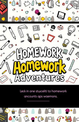 A whimsical and engaging cover design for a homework book, featuring a playful combination of geometric patterns and colorful doodles